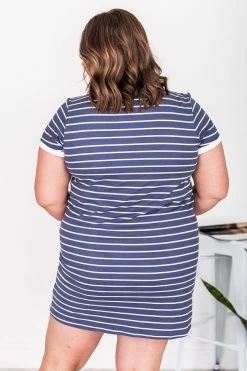 Budget ✨ Pink Lily Blissful Days Dark Blue/White Striped 👗 Dress FINAL SALE 👍 -Cheap dresses Store 154562 1 650x