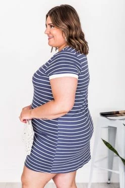 Budget ✨ Pink Lily Blissful Days Dark Blue/White Striped 👗 Dress FINAL SALE 👍 -Cheap dresses Store 154562 5 650x