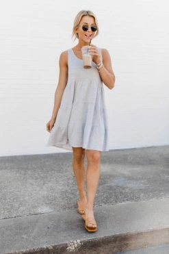 New 🌟 Pink Lily Giving Your All Tiered Grey Tank 👗 Dress FINAL SALE 🤩