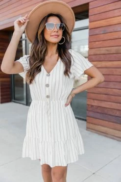 Best deal π Pink Lily Treasure My Love Striped Taupe π Dress FINAL SALE π