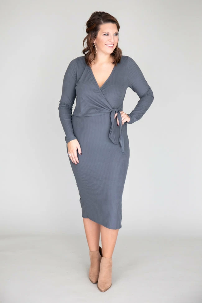 Outlet βοΈ Pink Lily Daring Heart Ribbed Midi Grey π Dress π 6 Outlet βοΈ Pink Lily Daring Heart Ribbed Midi Grey π Dress π - Image 6