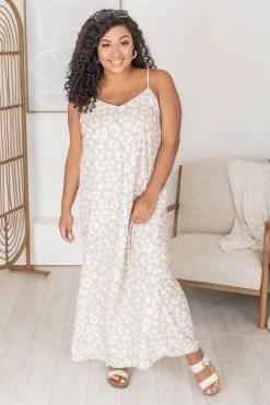 Hot Sale 💯 Pink Lily An Exotic Escape Taupe Animal Print Maxi 👗 Dress FINAL SALE 🥰 -Cheap dresses Store 172080 12 650x