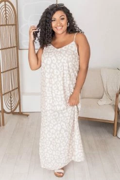 Hot Sale 💯 Pink Lily An Exotic Escape Taupe Animal Print Maxi 👗 Dress FINAL SALE 🥰 -Cheap dresses Store 172080 14 650x