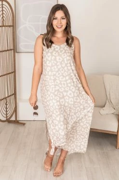 Hot Sale 💯 Pink Lily An Exotic Escape Taupe Animal Print Maxi 👗 Dress FINAL SALE 🥰 -Cheap dresses Store 172080 3 650x