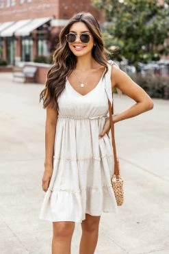 Deals π Pink Lily Traveling Countryside Tiered Beige Babydoll π Dress FINAL SALE β€οΈ