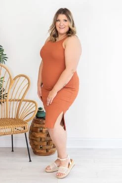 Brand new 😍 Pink Lily A Loving Endeavor Ribbed Midi Rust Tank 👗 Dress ✨ -Cheap dresses Store 174254 17 650x