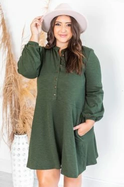 Deals 😉 Pink Lily Lasting Daydream Olive Henley Babydoll Ribbed 👗 Dress ✔️ -Cheap dresses Store 174982 12 650x