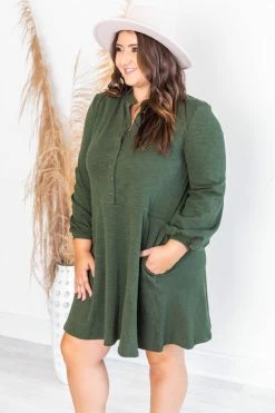 Deals 😉 Pink Lily Lasting Daydream Olive Henley Babydoll Ribbed 👗 Dress ✔️ -Cheap dresses Store 174982 14 650x