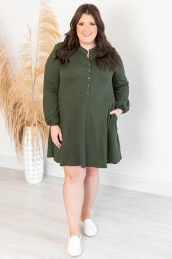 Deals 😉 Pink Lily Lasting Daydream Olive Henley Babydoll Ribbed 👗 Dress ✔️ -Cheap dresses Store 174982 2 650x