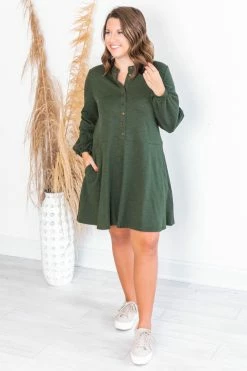 Deals 😉 Pink Lily Lasting Daydream Olive Henley Babydoll Ribbed 👗 Dress ✔️ -Cheap dresses Store 174982 3 650x