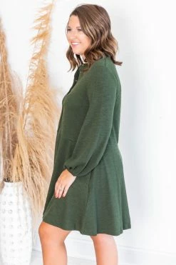 Deals 😉 Pink Lily Lasting Daydream Olive Henley Babydoll Ribbed 👗 Dress ✔️ -Cheap dresses Store 174982 7 650x