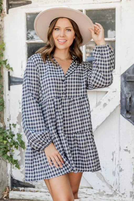 Cheapest ✨ Pink Lily She's Exceptional Long Sleeve Plaid Babydoll Grey 👗 Dress 🎁 -Cheap dresses Store 175350 3 650x