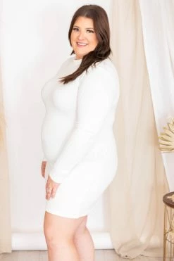 Deals 💯 Pink Lily Makes Sense Ivory Textured Turtleneck Sweater 👗 Dress FINAL SALE ❤️ -Cheap dresses Store 175864 5 650x