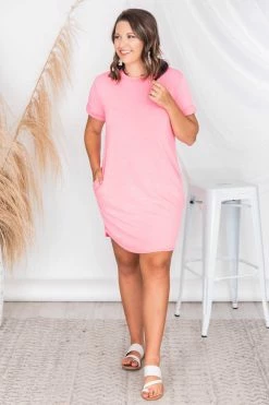Budget ✔️ Pink Lily Cherished Time Pink French Terry T-Shirt 👗 Dress FINAL SALE 😀 -Cheap dresses Store 175914 3 650x