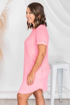 Budget ✔️ Pink Lily Cherished Time Pink French Terry T-Shirt 👗 Dress FINAL SALE 😀 -Cheap dresses Store 175914 5 650x