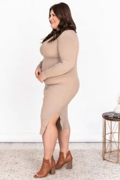 Best reviews of 🔔 Pink Lily Any Other Night Taupe Mock Neck Ribbed Midi 👗 Dress 🎁 -Cheap dresses Store 176078 6 650x