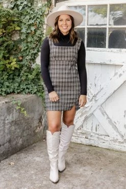 Deals 😍 Pink Lily See The Signs Grey Plaid 👗 Dress ✔️