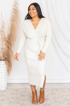 Deals 🛒 Pink Lily Main Event Cream Wrap Sweater 👗 Dress ⭐ -Cheap dresses Store 176382 10 650x