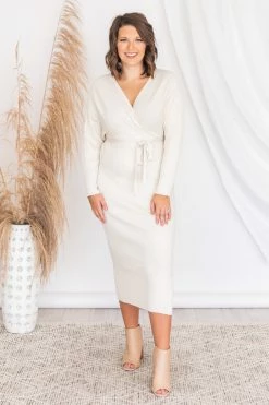 Deals 🛒 Pink Lily Main Event Cream Wrap Sweater 👗 Dress ⭐ -Cheap dresses Store 176382 6 650x