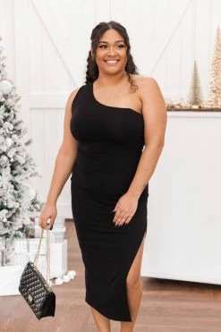 Deals 🤩 Pink Lily Past And Present Black One Shoulder Bodycon Midi 👗 Dress FINAL SALE 👏 -Cheap dresses Store 177760 180032 kat 168958 cityescapeblack 176778 missedthememogoldearring 1 650x