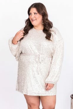 Top 10 🤩 Pink Lily Plan A Date Beige Balloon Sleeve Belted Sequin 👗 Dress FINAL SALE 🤩 -Cheap dresses Store 178032 7 650x