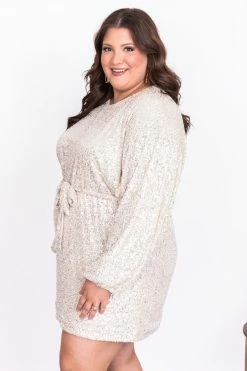 Top 10 🤩 Pink Lily Plan A Date Beige Balloon Sleeve Belted Sequin 👗 Dress FINAL SALE 🤩 -Cheap dresses Store 178032 8 650x