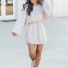 Top 10 🤩 Pink Lily Plan A Date Beige Balloon Sleeve Belted Sequin 👗 Dress FINAL SALE 🤩