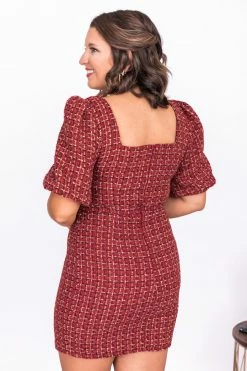 Best deal 🥰 Pink Lily Mysterious Night Puff Sleeve Red Tweed 👗 Dress FINAL SALE 🔥 -Cheap dresses Store 178182 1 650x
