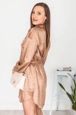 Discount 👍 Pink Lily This Is Goodbye Camel Leopard Satin 👕 Shirt 👗 Dress 💯 -Cheap dresses Store 178276 12 650x