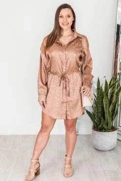 Discount 👍 Pink Lily This Is Goodbye Camel Leopard Satin 👕 Shirt 👗 Dress 💯 -Cheap dresses Store 178276 9 650x