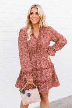 Wholesale π€© Pink Lily Ready For Tomorrow Spotted Rust Ruffle Mini π Dress βοΈ