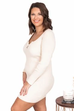 Deals 🛒 Pink Lily Stay Holding On Cream Ribbed Henley Mini 👗 Dress FINAL SALE 😍 -Cheap dresses Store 178622 4 650x