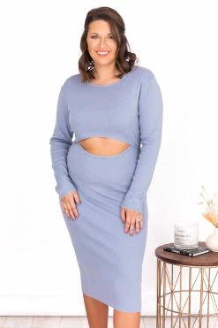 Deals 😍 Pink Lily Sweet Advice Blue Cutout Midi Sweater 👗 Dress FINAL SALE 🎁 -Cheap dresses Store 179492 3 650x