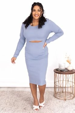 Deals 😍 Pink Lily Sweet Advice Blue Cutout Midi Sweater 👗 Dress FINAL SALE 🎁 -Cheap dresses Store 179492 6 650x