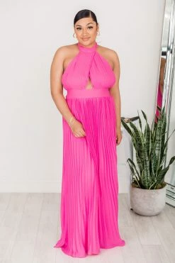 Best Pirce 🧨 Pink Lily Sunny Gleam Pink Accordion Halter Maxi 👗 Dress FINAL SALE 😍 -Cheap dresses Store 179688 4 650x