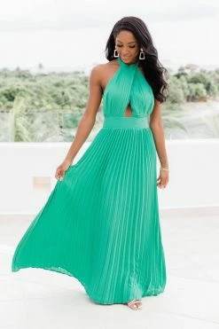 Best reviews of β€οΈ Pink Lily Sunny Gleam Green Accordion Halter Maxi π Dress FINAL SALE βοΈ