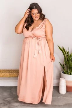 Wholesale ❤️ Pink Lily Show Up Late Peach Knot Satin Maxi 👗 Dress FINAL SALE ❤️ -Cheap dresses Store 180188 3 650x