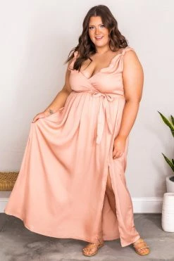 Wholesale ❤️ Pink Lily Show Up Late Peach Knot Satin Maxi 👗 Dress FINAL SALE ❤️ -Cheap dresses Store 180188 4 650x
