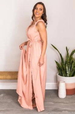Wholesale ❤️ Pink Lily Show Up Late Peach Knot Satin Maxi 👗 Dress FINAL SALE ❤️ -Cheap dresses Store 180188 5 650x