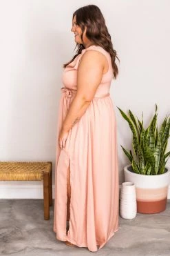 Wholesale ❤️ Pink Lily Show Up Late Peach Knot Satin Maxi 👗 Dress FINAL SALE ❤️ -Cheap dresses Store 180188 7 650x