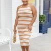 Best Sale 😉 Pink Lily Trip Around The Sun Camel Striped Midi Sweater 👗 Dress FINAL SALE 👍