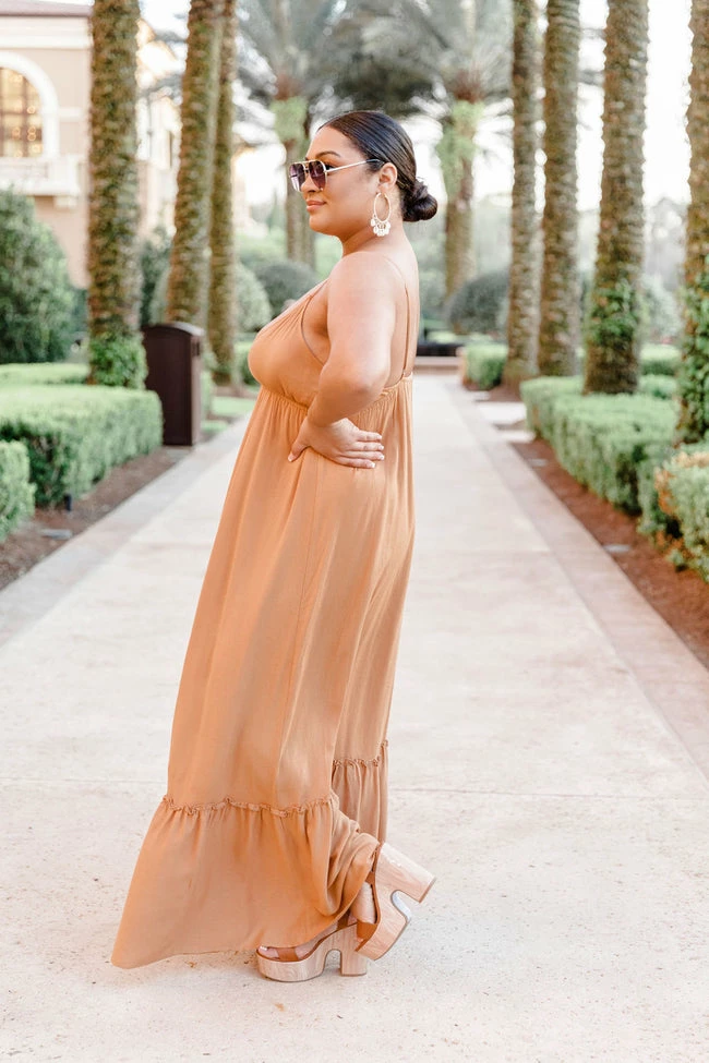 Discount ✨ Pink Lily Totally Agreeable Camel Cami Maxi 👗 Dress FINAL SALE ✔️ - Image 9