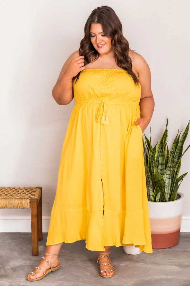Best Pirce β Pink Lily Marigold Sunset Yellow Strapless Button Detail Midi π Dress FINAL SALE π 17 Best Pirce β Pink Lily Marigold Sunset Yellow Strapless Button Detail Midi π Dress FINAL SALE π - Image 17