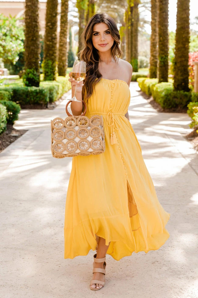 Best Pirce β Pink Lily Marigold Sunset Yellow Strapless Button Detail Midi π Dress FINAL SALE π 6 Best Pirce β Pink Lily Marigold Sunset Yellow Strapless Button Detail Midi π Dress FINAL SALE π - Image 6