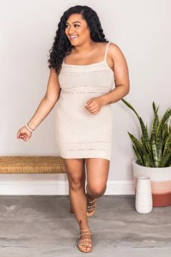 Discount 🎁 Pink Lily Stopping Time Beige Crochet Sweater 👗 Dress FINAL SALE 👍 -Cheap dresses Store 180300 7 650x