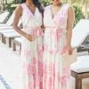 Budget 💯 Pink Lily Ocean Sunset Floral Ivory/Pink Maxi 👗 Dress FINAL SALE 🌟