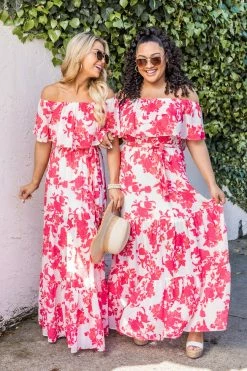 Best Pirce π Pink Lily Sweet Southern Kiss Ivory/Pink Floral Maxi π Dress FINAL SALE π