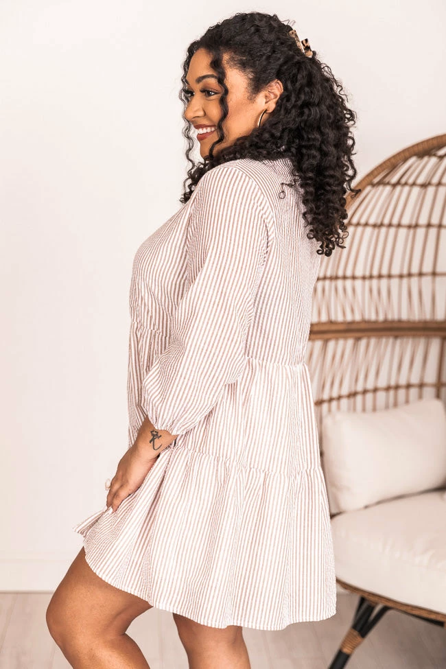 Best Pirce π Pink Lily From Now On Taupe Striped Button Front π Dress π 10 Best Pirce π Pink Lily From Now On Taupe Striped Button Front π Dress π - Image 10