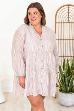 Best Pirce π Pink Lily From Now On Taupe Striped Button Front π Dress π 26 Best Pirce π Pink Lily From Now On Taupe Striped Button Front π Dress π -Cheap dresses Store 180588 3 650x