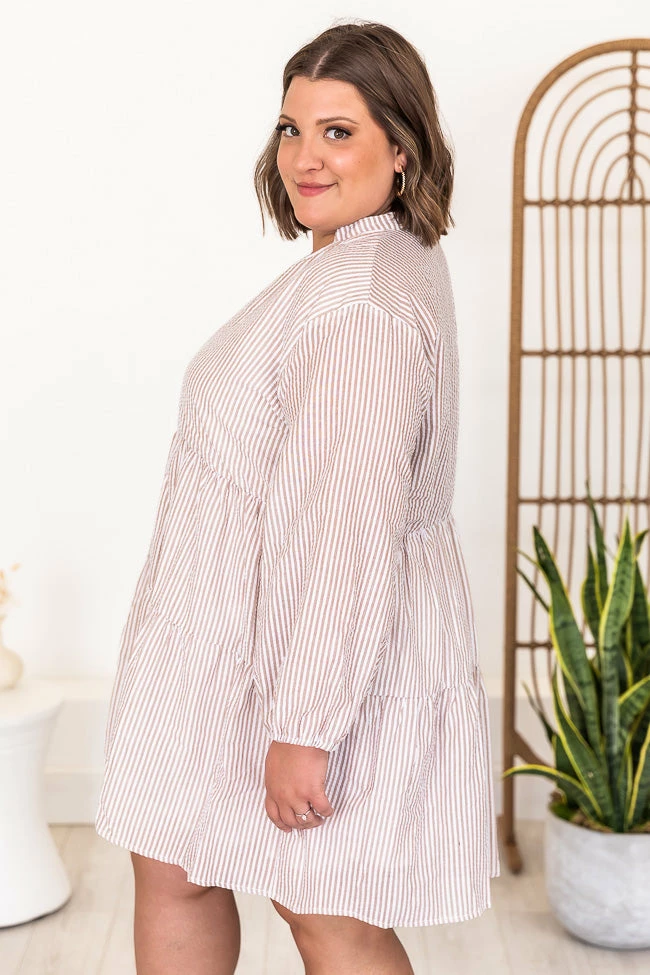 Best Pirce π Pink Lily From Now On Taupe Striped Button Front π Dress π 13 Best Pirce π Pink Lily From Now On Taupe Striped Button Front π Dress π - Image 13